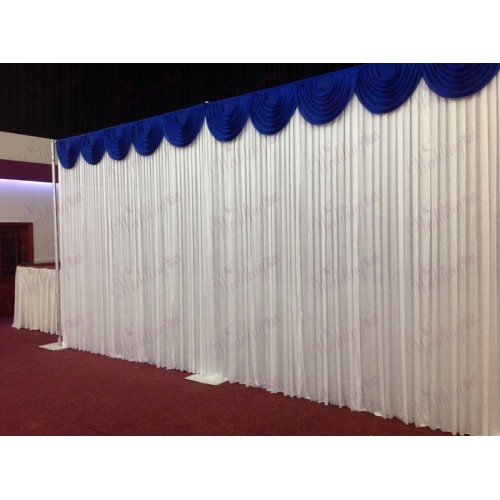 6m White Wedding Backdrop Curtain with Blue Detachable Swag
